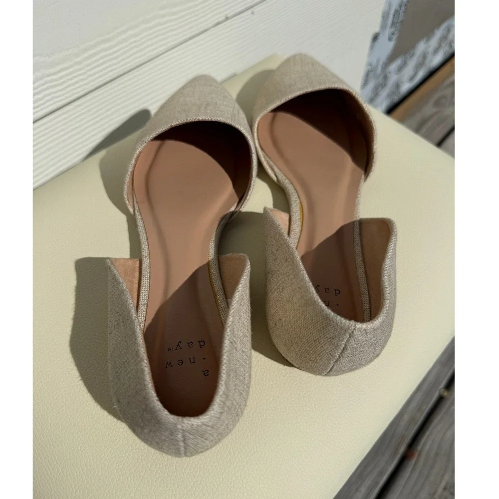 A New Day Flats Womens 8.5 Beige Gold Pointed Toe D'Orsay Shimmer Textile Shoes